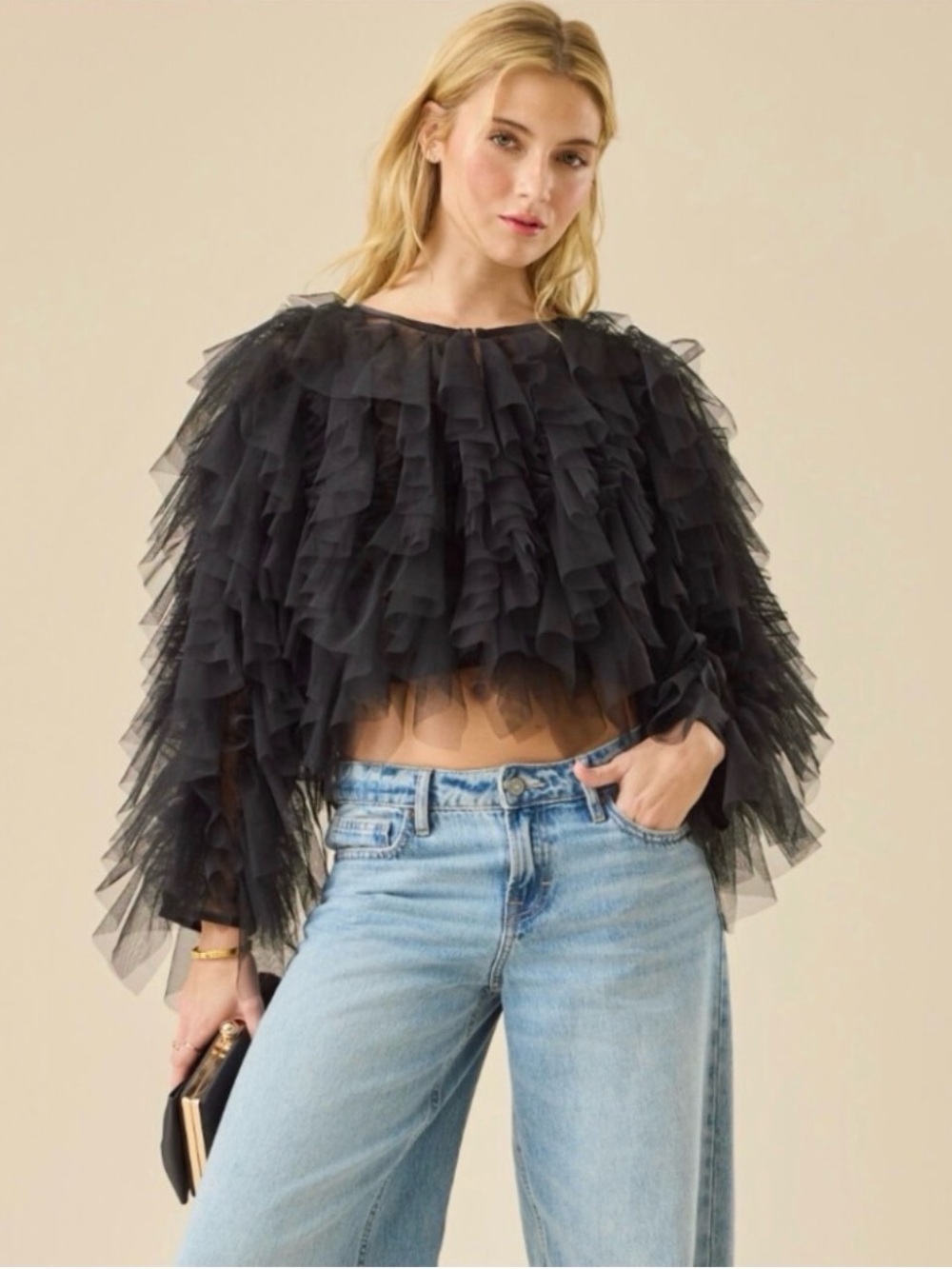 Altar'd State Black Layered Tulle Top - Picture 3 of 6